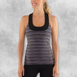 Lululemon Scoop Neck Tank Stripes Galore Built-in Shelf Bra Body Fit Black W 4